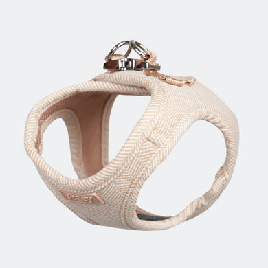 Saga step-in dog harness in blush herringbone with rose gold hardware
