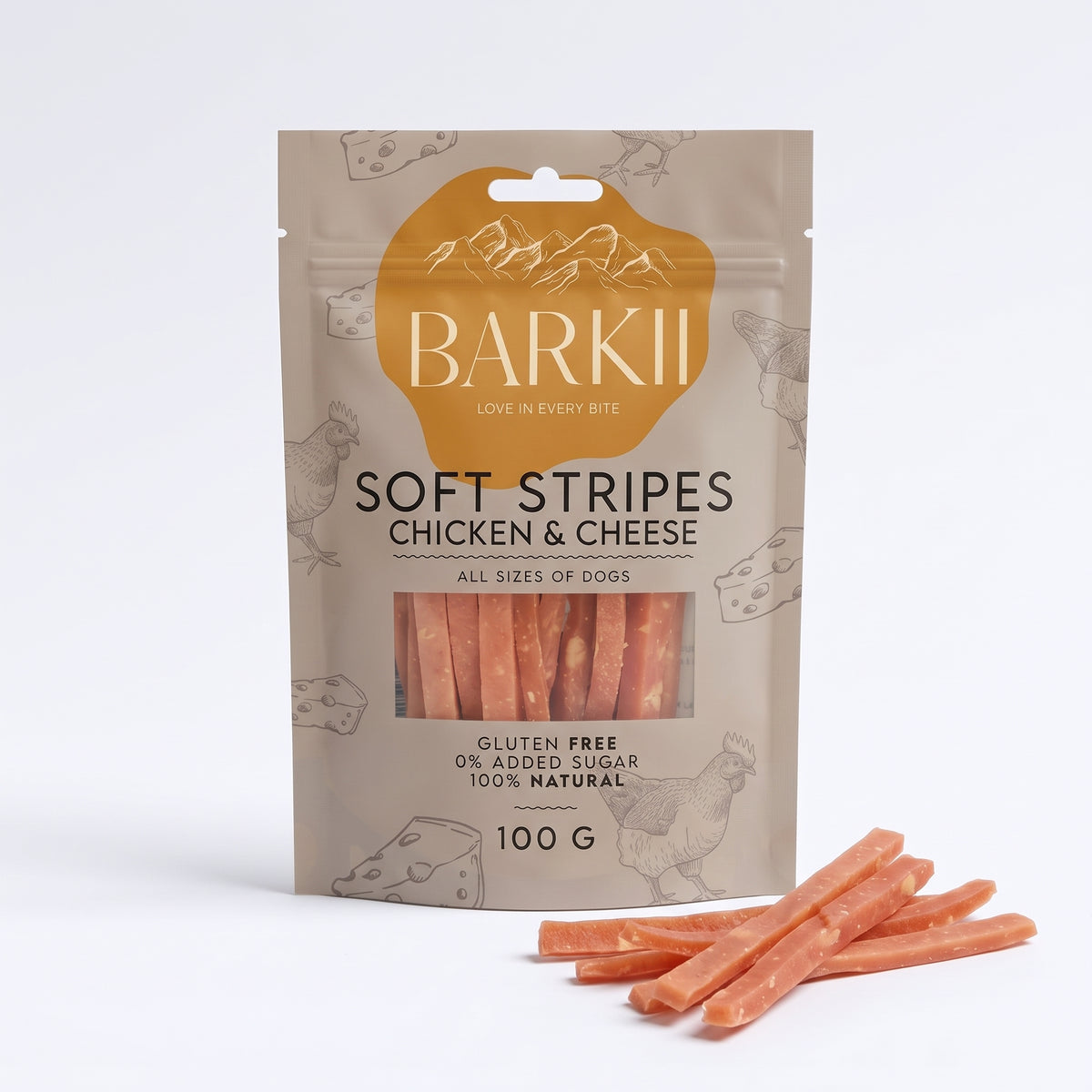 Barkii Soft Stripes Leckerlis | Huhn & Käse | 100g.