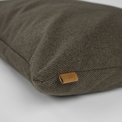 Ebba dog cushion in espresso corduroy with a leather Staey tab