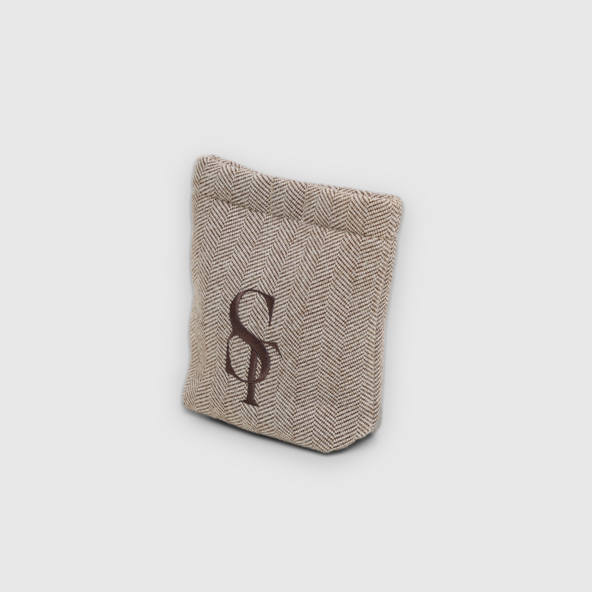 Elma treat bag in mocca herringbone with embossed Staey monogram